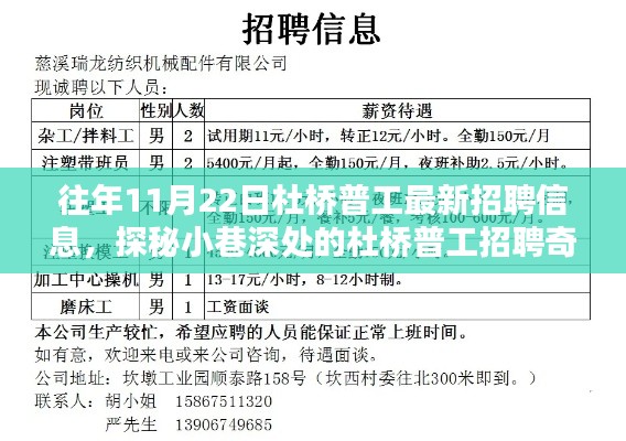 杜橋普工最新招聘信息揭秘，11月22日探秘小巷深處的招聘奇遇記