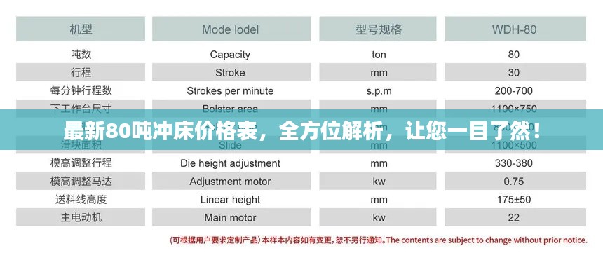 最新80噸沖床價格表，全方位解析，讓您一目了然！